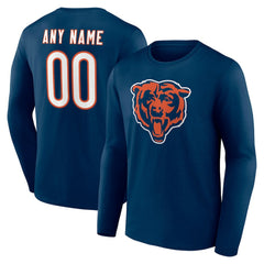 Chicago Bears Team Authentic Personalized Name & Number Long Sleeve T-Shirt Navy