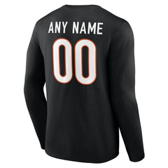 Cincinnati Bengals Team Authentic Personalized Name & Number Long Sleeve T-Shirt Black
