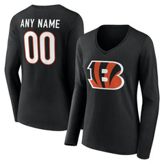 Cincinnati Bengals Women's Team Authentic Personalized Name & Number Long Sleeve V-Neck T-Shirt Black