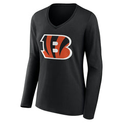 Cincinnati Bengals Women's Team Authentic Personalized Name & Number Long Sleeve V-Neck T-Shirt Black