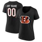 Cincinnati Bengals Women's Team Authentic Personalized Name & Number V-Neck T-Shirt Black