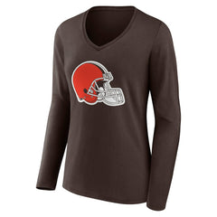 Cleveland Browns Women's Team Authentic Personalized Name & Number Long Sleeve V-Neck T-Shirt Brown