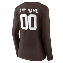 Cleveland Browns Women's Team Authentic Personalized Name & Number Long Sleeve V-Neck T-Shirt Brown