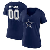 Dallas Cowboys Women's Team Authentic Personalized Name & Number V-Neck T-Shirt Navy