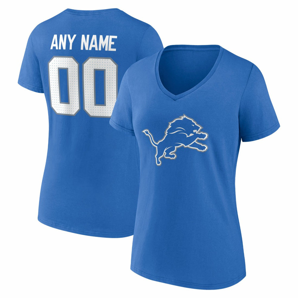 Detroit Lions Women's Team Authentic Personalized Name & Number V-Neck T-Shirt Blue