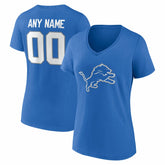 Detroit Lions Women's Team Authentic Personalized Name & Number V-Neck T-Shirt Blue
