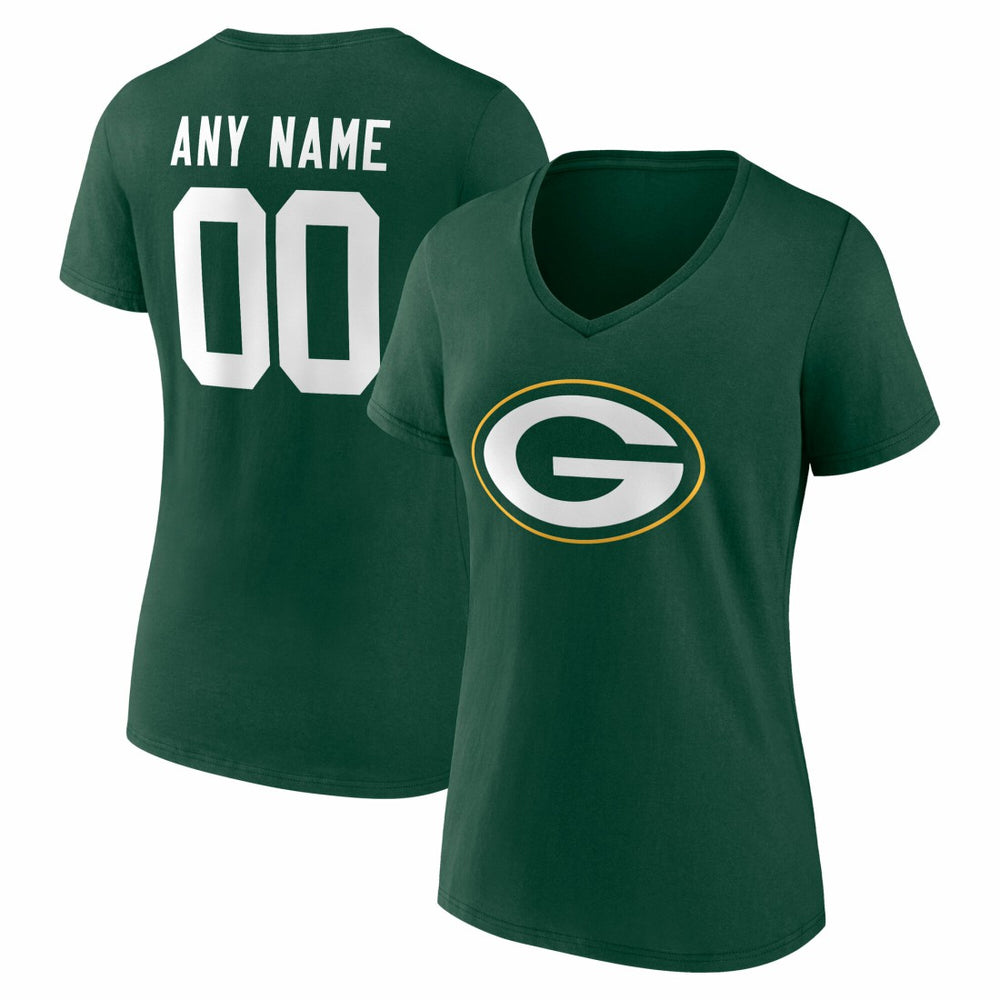 Green Bay Packers Women's Team Authentic Personalized Name & Number V-Neck T-Shirt Green
