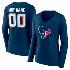 Houston Texans Women's Team Authentic Personalized Name & Number Long Sleeve V-Neck T-Shirt Navy