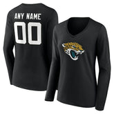 Jacksonville Jaguars Women's Team Authentic Personalized Name & Number Long Sleeve V-Neck T-Shirt Black