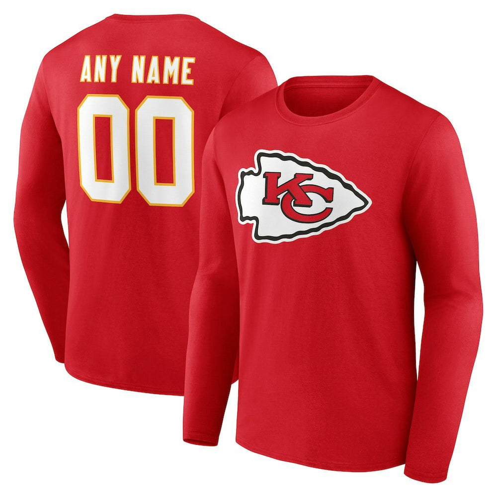 Kansas City Chiefs Team Authentic Personalized Name & Number Long Sleeve T-Shirt Red