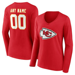 Kansas City Chiefs Women's Team Authentic Personalized Name & Number Long Sleeve V-Neck T-Shirt Red