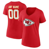 Kansas City Chiefs Women's Team Authentic Personalized Name & Number V-Neck T-Shirt Red