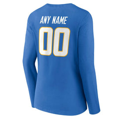 Los Angeles Chargers Women's Team Authentic Personalized Name & Number Long Sleeve V-Neck T-Shirt Powder Blue