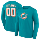 Miami Dolphins Team Authentic Personalized Name & Number Long Sleeve T-Shirt Aqua