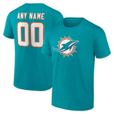 Miami Dolphins Team Authentic Personalized Name & Number T-Shirt Aqua