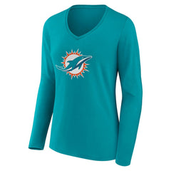 Miami Dolphins Women's Team Authentic Personalized Name & Number Long Sleeve V-Neck T-Shirt Aqua