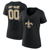 New Orleans Saints Women's Team Authentic Personalized Name & Number V-Neck T-Shirt Black