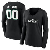 New York Jets Women's Team Authentic Personalized Name & Number Long Sleeve V-Neck T-Shirt Black