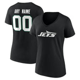 New York Jets Women's Team Authentic Personalized Name & Number V-Neck T-Shirt Black