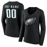 Philadelphia Eagles Women's Team Authentic Personalized Name & Number Long Sleeve V-Neck T-Shirt Black
