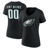 Philadelphia Eagles Women's Team Authentic Personalized Name & Number V-Neck T-Shirt Black