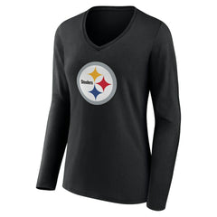 Pittsburgh Steelers Women's Team Authentic Personalized Name & Number Long Sleeve V-Neck T-Shirt Black