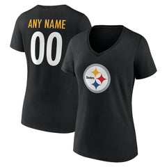 Pittsburgh Steelers Women's Team Authentic Personalized Name & Number V-Neck T-Shirt Black