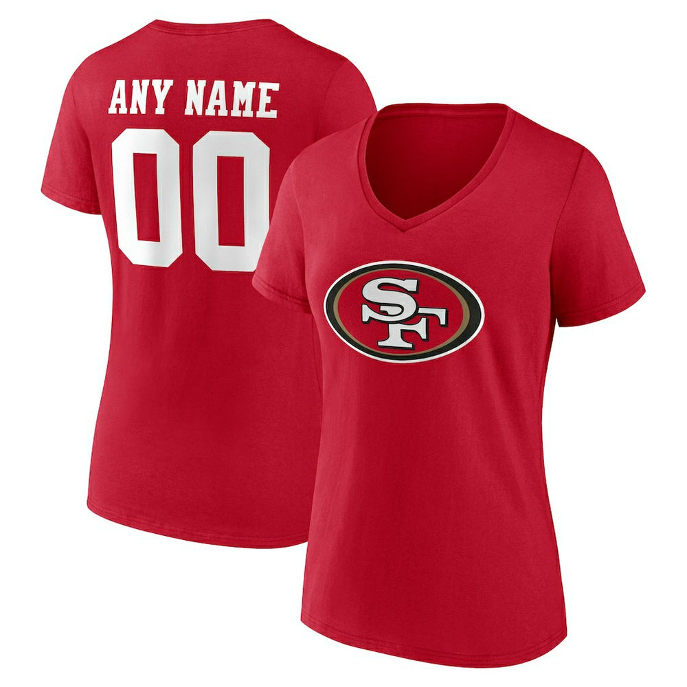 San Francisco 49ers Women's Team Authentic Personalized Name & Number V-Neck T-Shirt Scarlet
