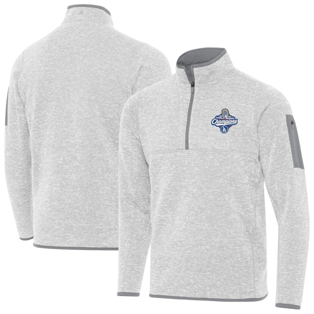 Los Angeles Dodgers Antigua Back-to-Back World Series Champions Fortune Quarter-Zip Pullover - Heather Gray Pullover