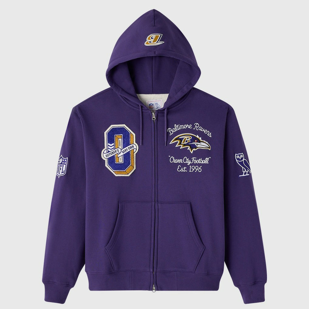 Baltimore Ravens OVO x NFL Unisex Full-Zip Waffle-Lined Hoodie Purple