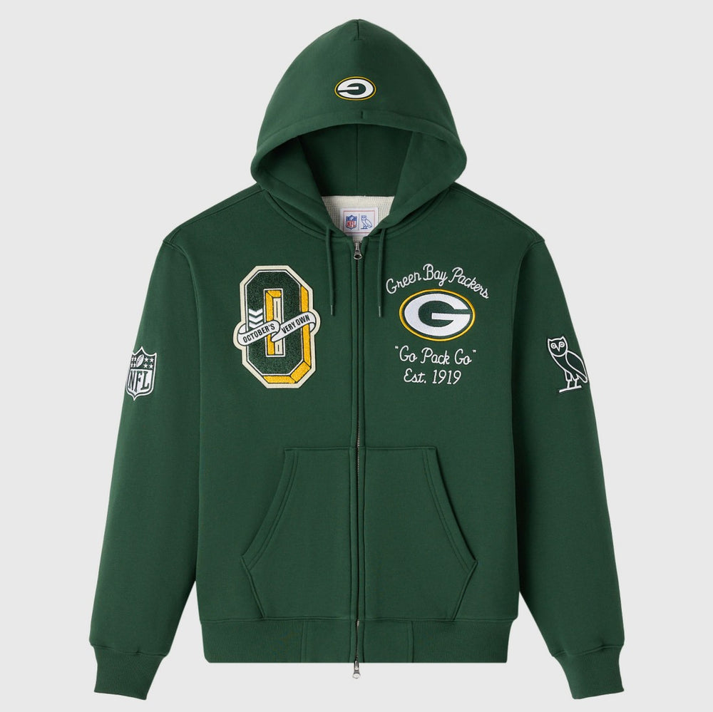 Green Bay Packers OVO x NFL Unisex Full-Zip Waffle-Lined Hoodie Green
