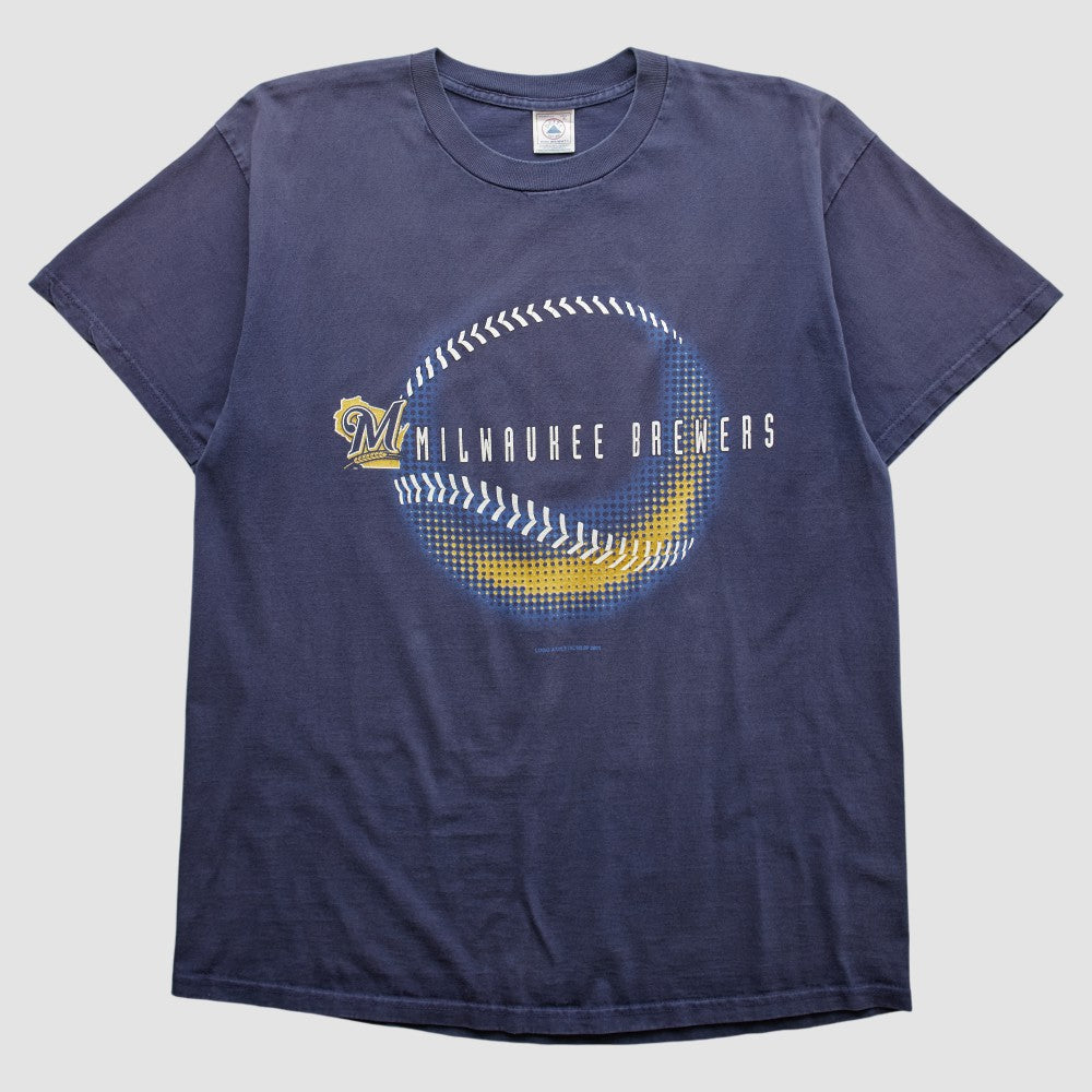 Milwaukee Brewers Logo Athletic 2001 T-shirt - Navy - M by Fanatics Real Vintage T-shirts