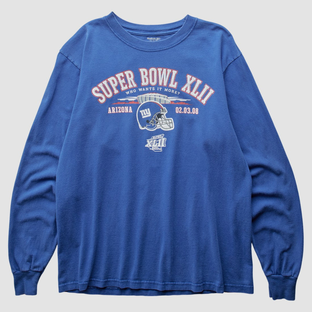 New York Giants Reebok 2008 Long Sleeve T-shirt Blue Vintage