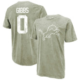 Jahmyr Gibbs Detroit Lions Majestic Threads Mineral Wash Name & Number T-Shirt Moss Green