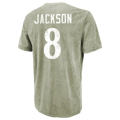 Lamar Jackson Baltimore Ravens Majestic Threads Mineral Wash Name & Number T-Shirt Moss Green