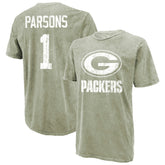 Micah Parsons Green Bay Packers Majestic Threads Mineral Wash Name & Number T-Shirt Moss Green