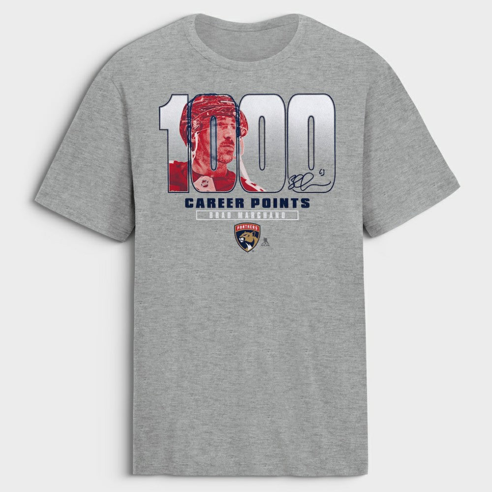 NHL Brad Marchand Florida Panthers 1,000 Career Points Legacy T-Shirt - Gray