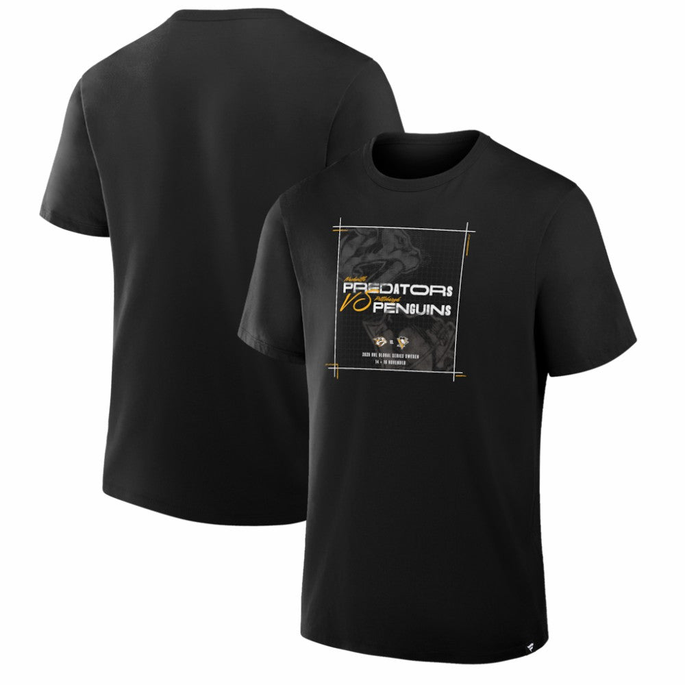 NHL Nashville Predators vs. Pittsburgh Penguins 2025 NHL Global Series Matchup Legacy T-Shirt - Black