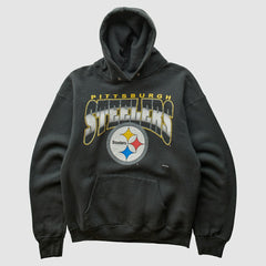 Pittsburgh Steelers 90s Hooded Pullover Sweatshirt Black Vintage