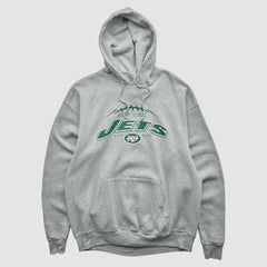 New York Jets NFL 2000s Hooded Pullover Sweatshirt Heather Gray Vintage