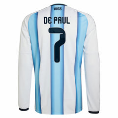 Rodrigo De Paul Argentina National Team 2026 Home Replica Long Sleeve Jersey White
