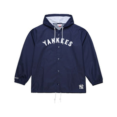 New York Yankees Mitchell & Ness Full-Snap Hooded Coaches Jacket - Navy Jackets
