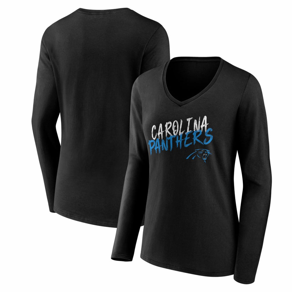 Carolina Panthers Women's Hustle Long Sleeve V-Neck T-Shirt Black