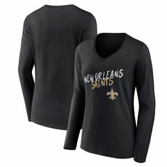 New Orleans Saints Women's Hustle Long Sleeve V-Neck T-Shirt Black