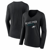 Philadelphia Eagles Women's Hustle Long Sleeve V-Neck T-Shirt Black