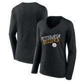 Pittsburgh Steelers Women's Hustle Long Sleeve V-Neck T-Shirt Black