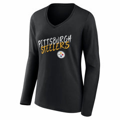 Pittsburgh Steelers Women's Hustle Long Sleeve V-Neck T-Shirt Black