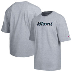 Miami Marlins Champion All Star Chenille Wordmark T-Shirt - Gray T-shirts