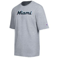 Miami Marlins Champion All Star Chenille Wordmark T-Shirt - Gray T-shirts