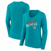 Miami Dolphins Women's Hustle Long Sleeve V-Neck T-Shirt Aqua